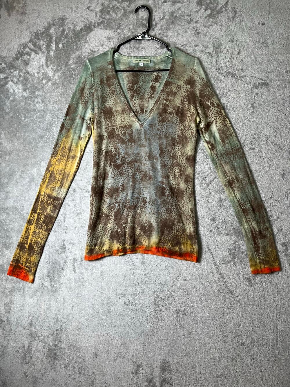 Marika Charles 100% Cashmere Sweater Size 4 XL Long Sleeve VNeck Hand Dyed Artsy